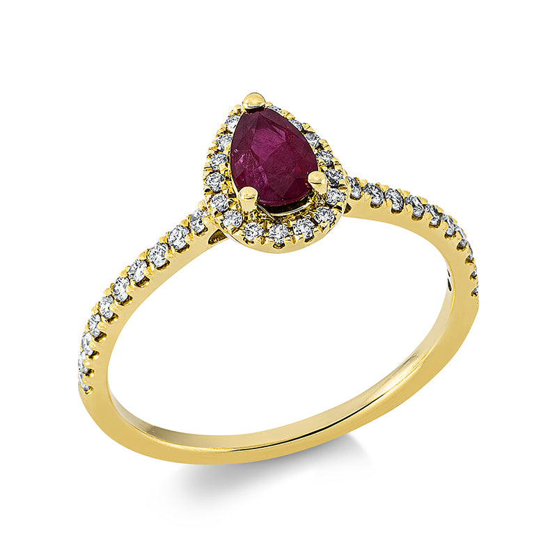 Ring mit Rubin  aus 750/-18 Karat Gelbgold mit 37 Diamanten 0