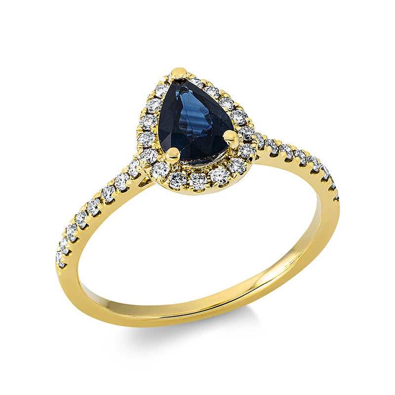Ring mit Saphir  aus 750/-18 Karat Gelbgold mit 33 Diamanten 0