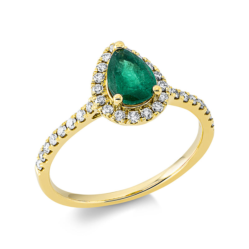 Ring mit Smaragd  aus 750/-18 Karat Gelbgold mit 33 Diamanten 0
