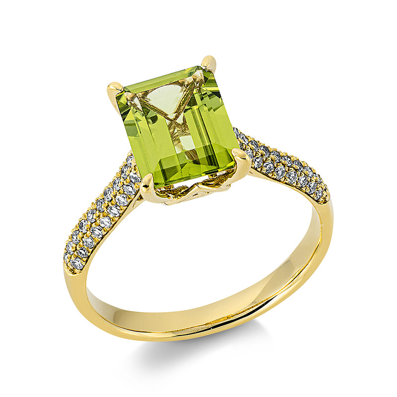 Ring mit Peridot  aus 750/-18 Karat Gelbgold mit 56 Diamanten 0