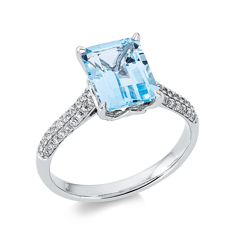 Ring mit Topas  aus 750/-18 Karat Weißgold mit 56 Diamanten 0