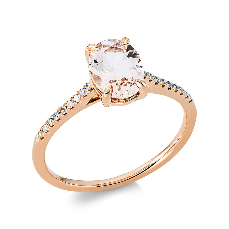 Ring mit Morganit  aus 750/-18 Karat Rotgold mit 18 Diamanten 0