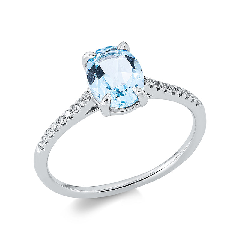 Ring mit Topas  aus 750/-18 Karat Weißgold mit 18 Diamanten 0