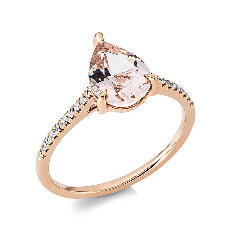 Ring mit Morganit  aus 750/-18 Karat Rotgold mit 20 Diamanten 0