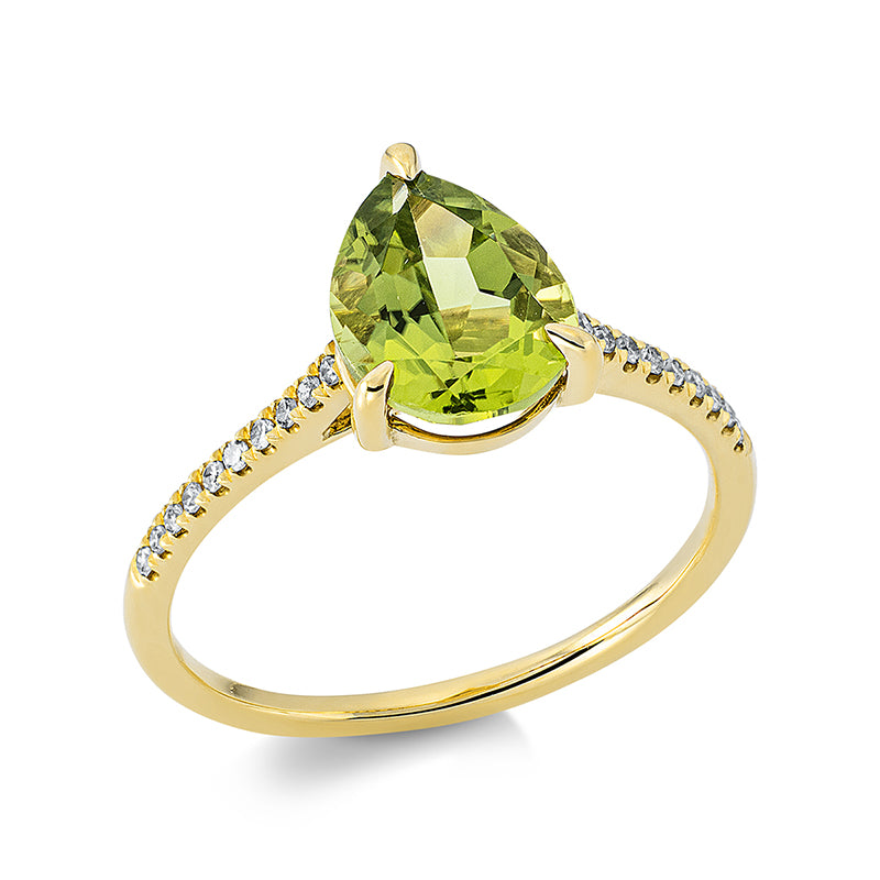 Ring mit Peridot  aus 750/-18 Karat Gelbgold mit 20 Diamanten 0