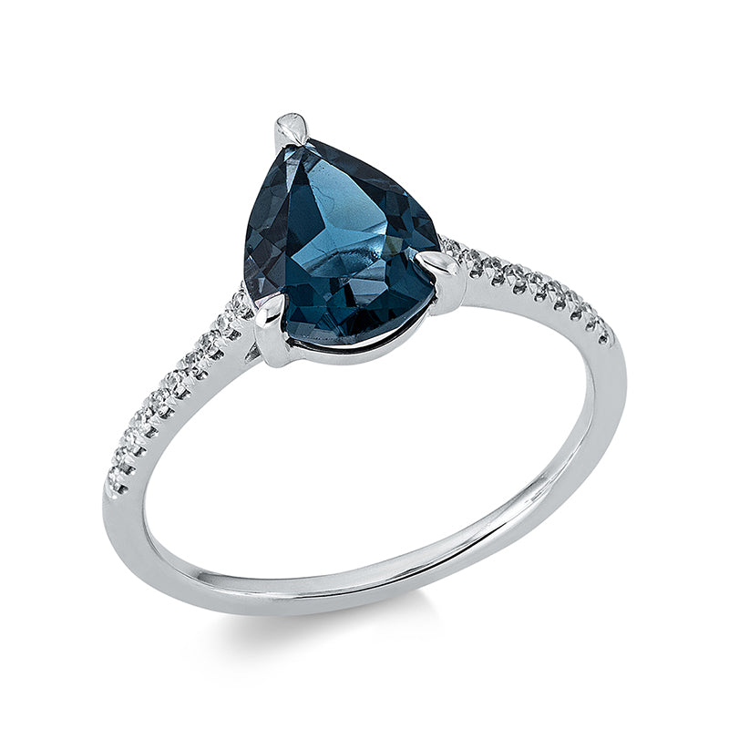 Ring mit Topas  aus 750/-18 Karat Weißgold mit 20 Diamanten 0