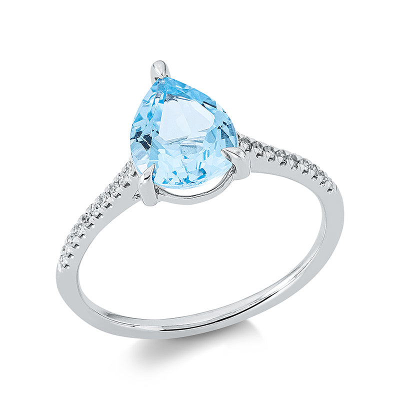 Ring mit Topas  aus 750/-18 Karat Weißgold mit 20 Diamanten 0