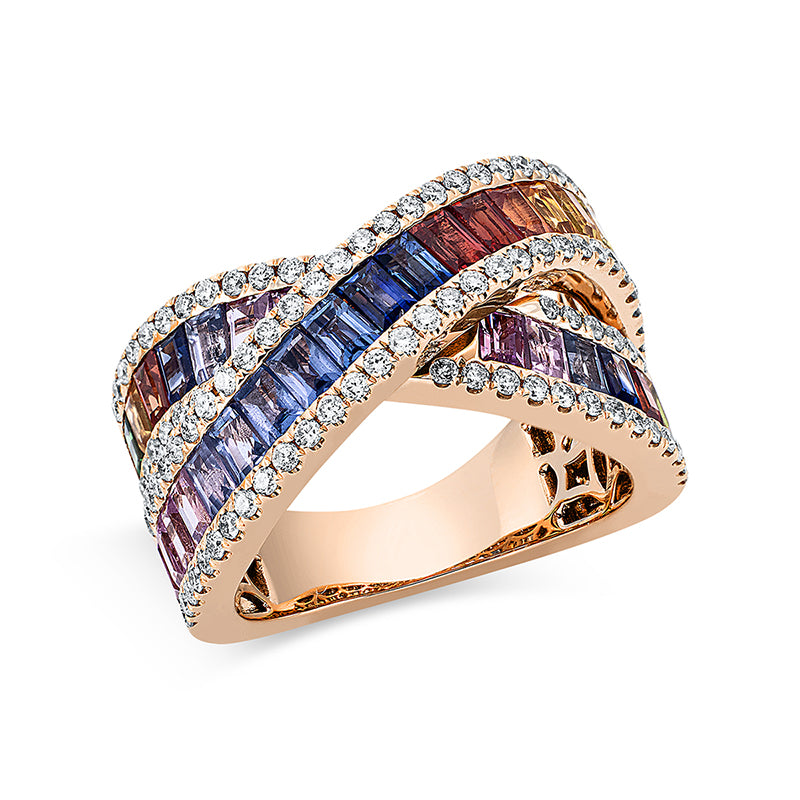 Ring mit Saphir  aus 750/-18 Karat Rotgold mit 102 Diamanten 0