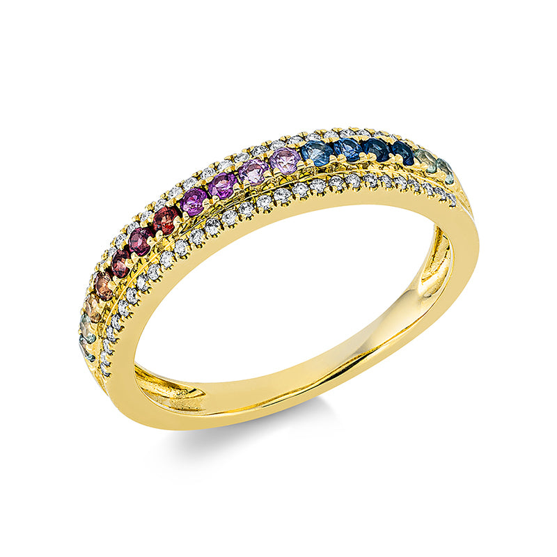 Ring mit Saphir  aus 750/-18 Karat Gelbgold mit 56 Diamanten 0