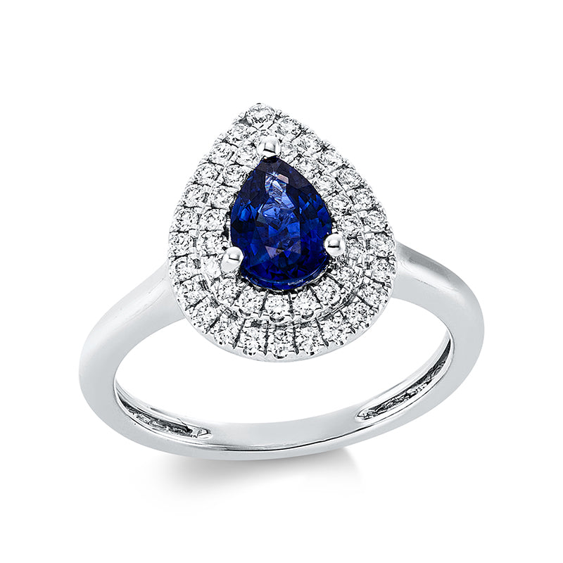 Ring mit Saphir  aus 750/-18 Karat Weißgold mit 44 Diamanten 0
