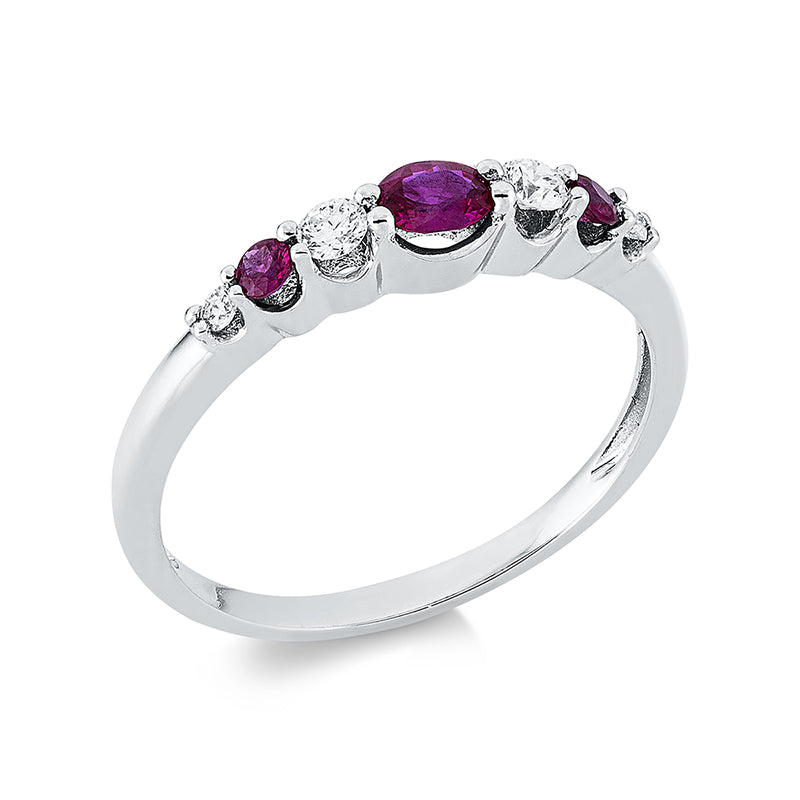 Ring mit Rubin  aus 750/-18 Karat Weißgold mit 4 Diamanten 0