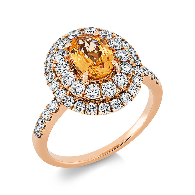Ring mit Saphir  aus 750/-18 Karat Rotgold mit 48 Diamanten 1