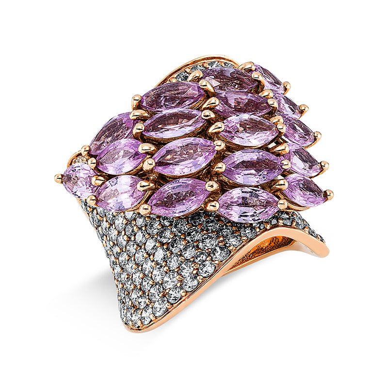 Ring mit Saphir  aus 750/-18 Karat Rotgold mit 150 Diamanten 3