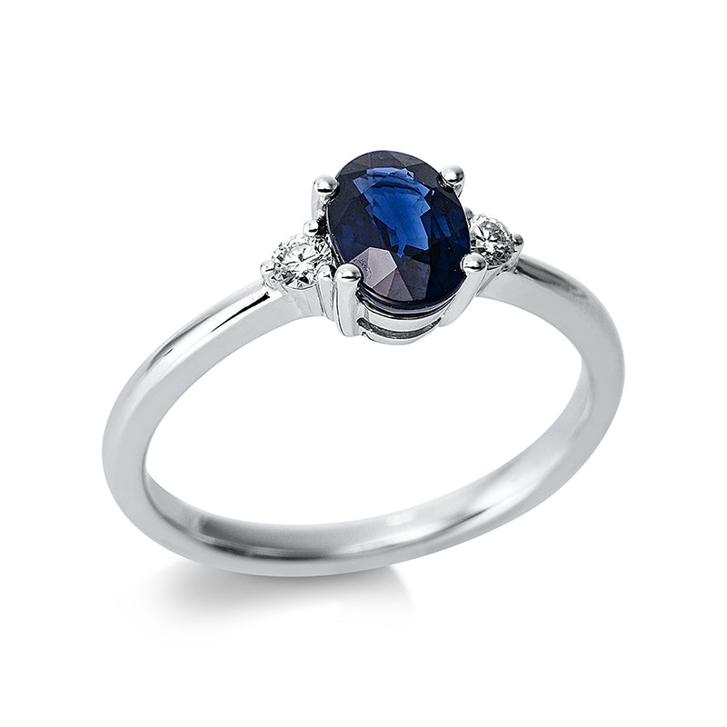 Ring mit Saphir  aus 750/-18 Karat Weißgold mit 2 Diamanten 0