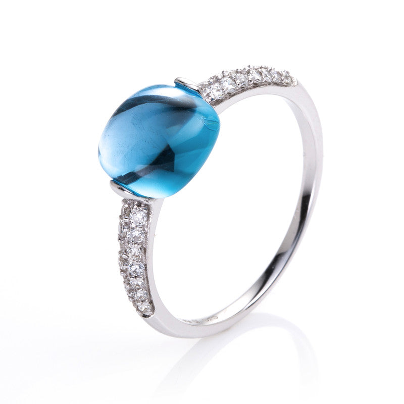 Ring mit Blautopas  aus 750/-18 Karat Weißgold mit 28 Diamanten 0
