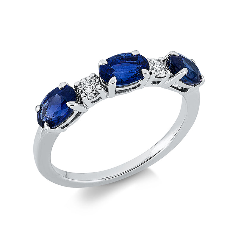 Ring mit Saphir  aus 750/-18 Karat Weißgold mit 2 Diamanten 0