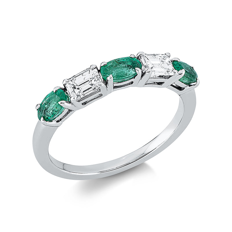 Ring mit Smaragd  aus 750/-18 Karat Weißgold mit 2 Diamanten 0