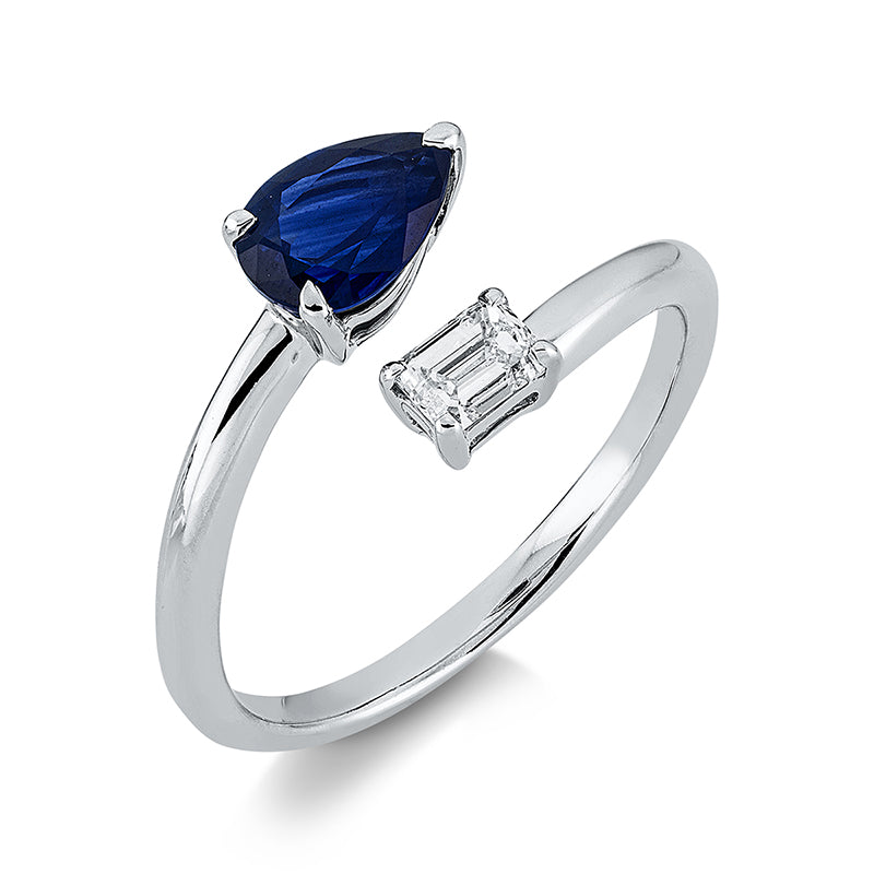 Ring mit Saphir  aus 750/-18 Karat Weißgold mit 1 Diamant 0