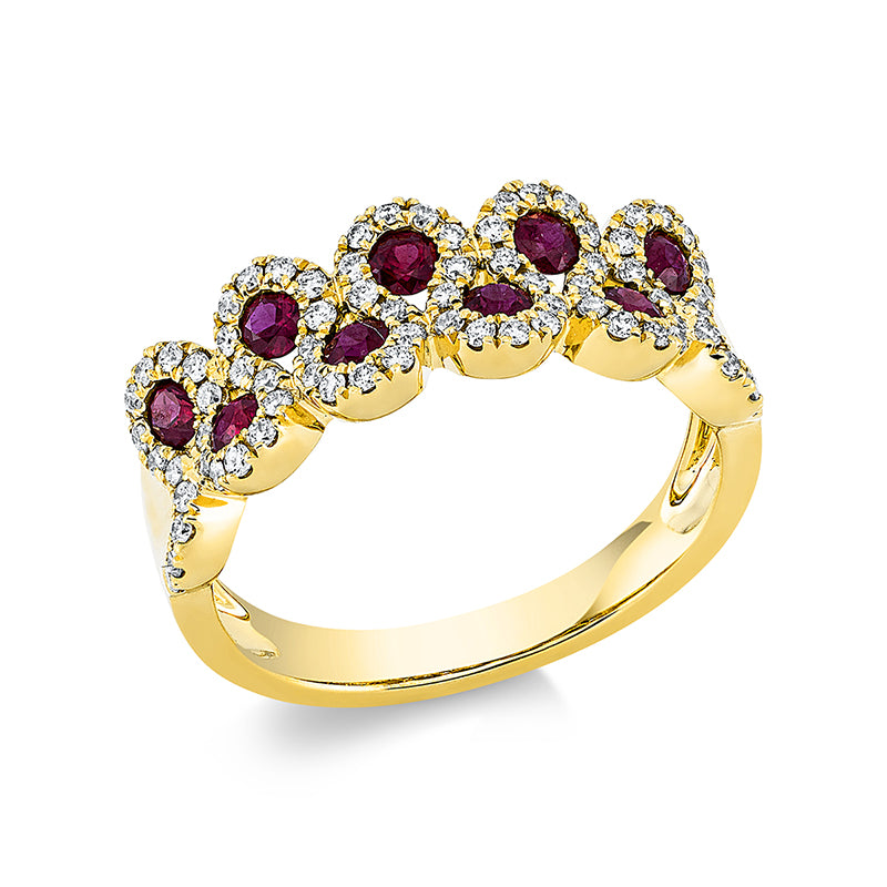 Ring mit Rubin  aus 750/-18 Karat Gelbgold mit 73 Diamanten 0