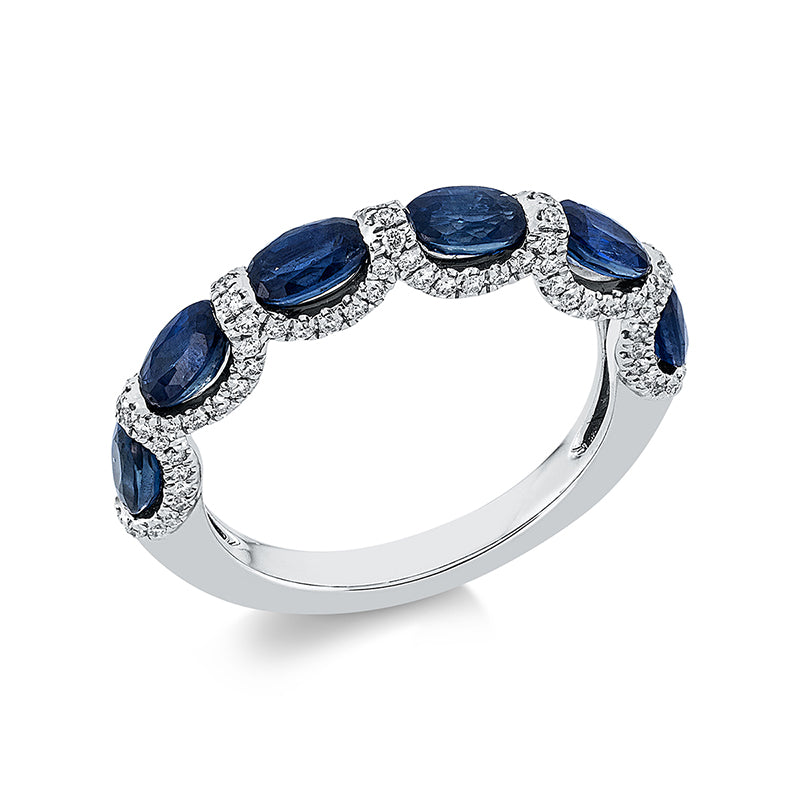 Ring mit Saphir  aus 750/-18 Karat Weißgold mit 100 Diamanten 0