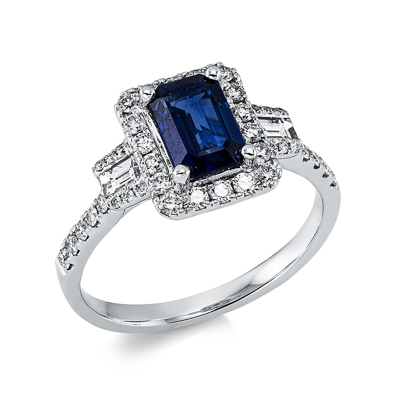 Ring mit Saphir  aus 750/-18 Karat Weißgold mit 42 Diamanten 0