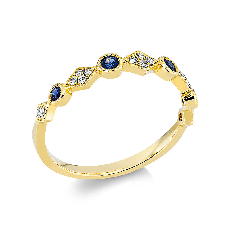Ring mit Saphir  aus 750/-18 Karat Gelbgold mit 14 Diamanten 0