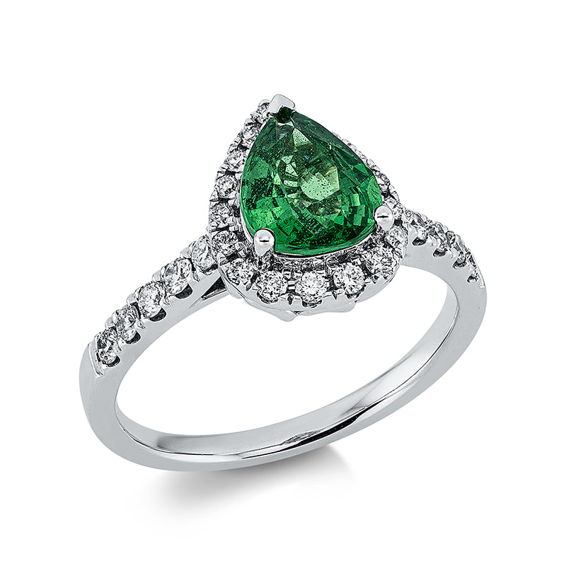 Ring mit Tsavorith  aus 750/-18 Karat Weißgold mit 27 Diamanten 0