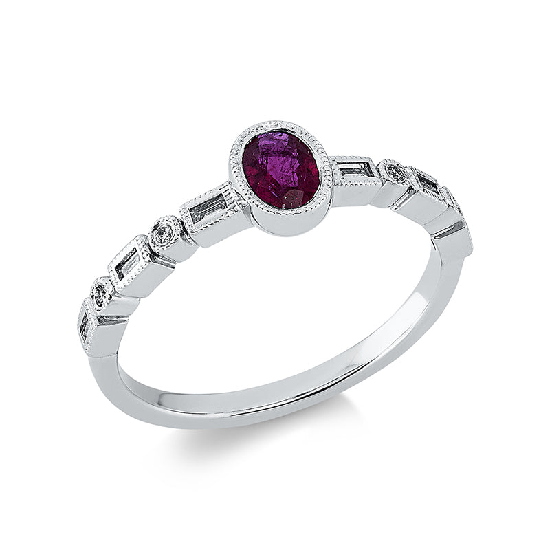 Ring mit Rubin  aus 750/-18 Karat Weißgold mit 10 Diamanten 0