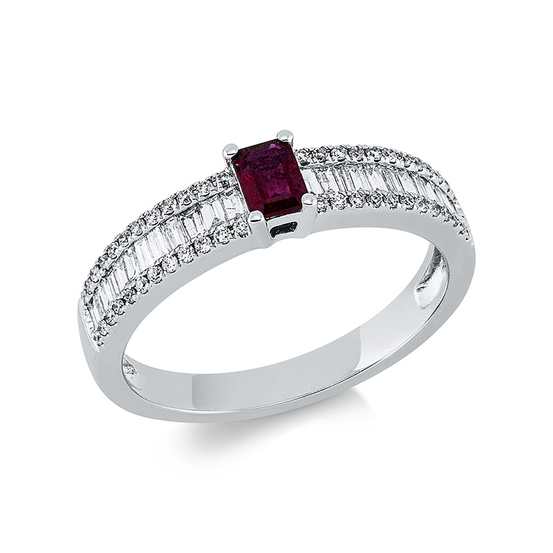 Ring mit Rubin  aus 750/-18 Karat Weißgold mit 72 Diamanten 0