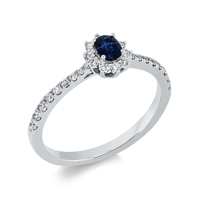Ring mit Saphir  aus 750/-18 Karat Weißgold mit 28 Diamanten 0