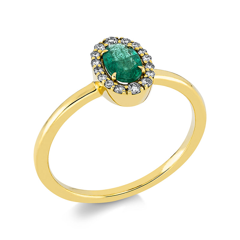 Ring mit Smaragd  aus 750/-18 Karat Gelbgold mit 16 Diamanten 0