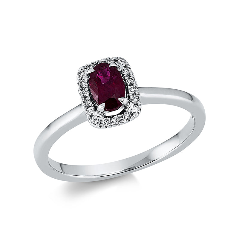 Ring mit Rubin  aus 750/-18 Karat Weißgold mit 18 Diamanten 0