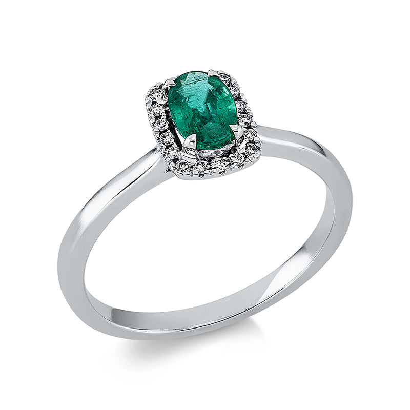 Ring mit Smaragd  aus 750/-18 Karat Weißgold mit 18 Diamanten 0
