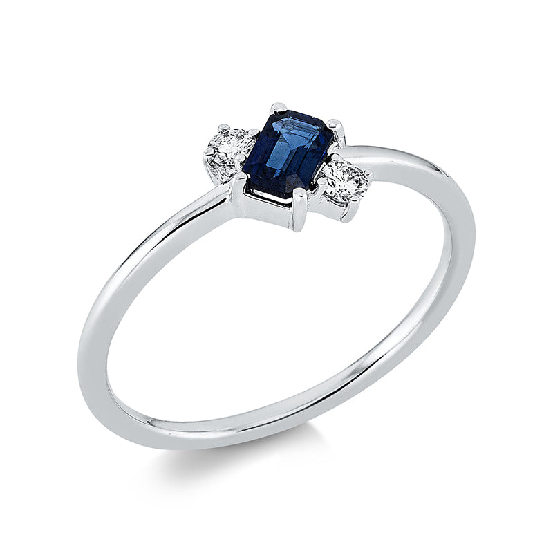 Ring mit Saphir  aus 750/-18 Karat Weißgold mit 2 Diamanten 0