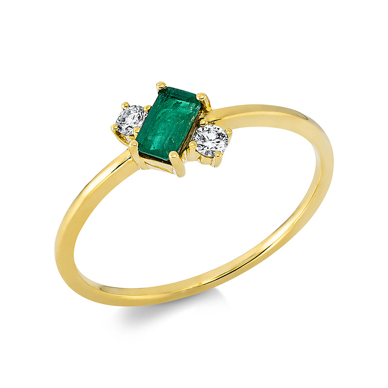 Ring mit Smaragd  aus 750/-18 Karat Gelbgold mit 2 Diamanten 0