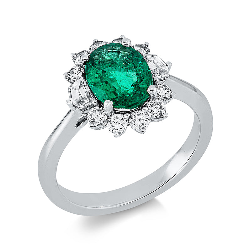 Ring mit Smaragd  aus 750/-18 Karat Weißgold mit 12 Diamanten 0