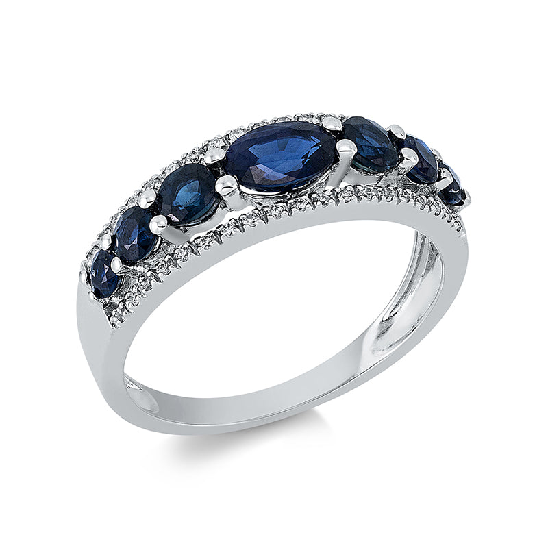 Ring mit Saphir  aus 750/-18 Karat Weißgold mit 38 Diamanten 0