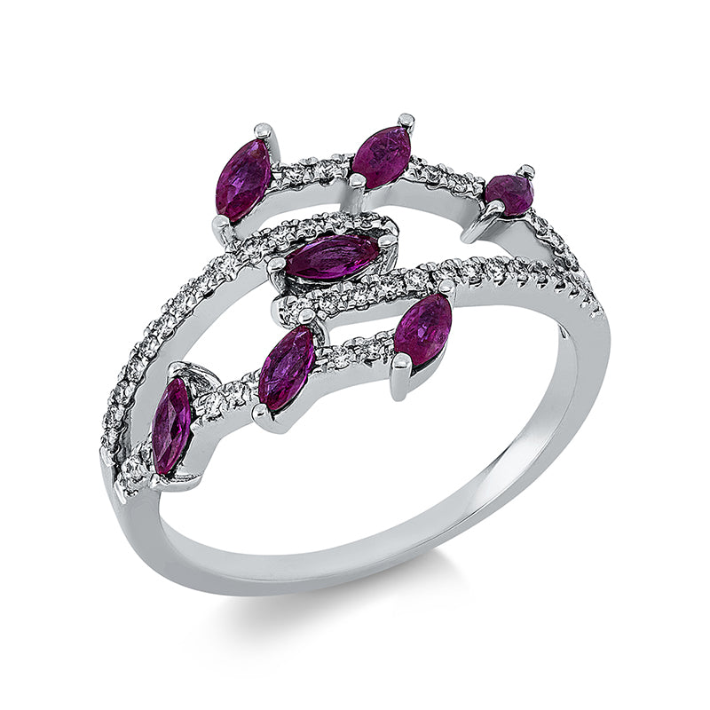 Ring mit Rubin  aus 750/-18 Karat Weißgold mit 42 Diamanten 0