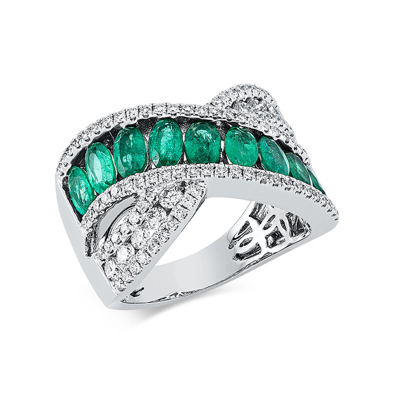 Ring mit Smaragd  aus 750/-18 Karat Weißgold mit 94 Diamanten 0