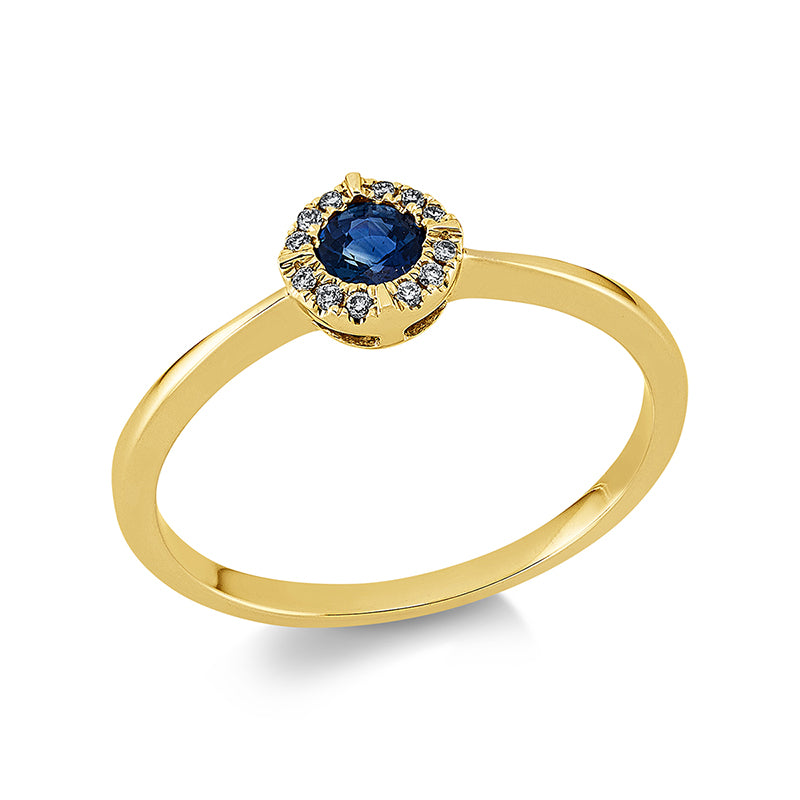 Ring mit Saphir  aus 750/-18 Karat Gelbgold mit 12 Diamanten 0