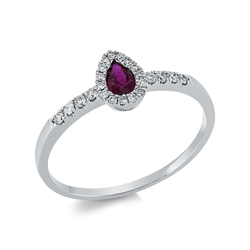 Ring mit Rubin  aus 750/-18 Karat Weißgold mit 23 Diamanten 0