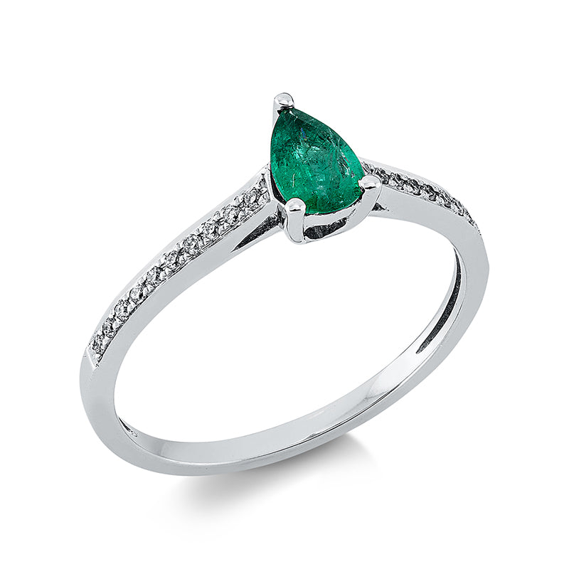 Ring mit Smaragd  aus 750/-18 Karat Weißgold mit 20 Diamanten 0