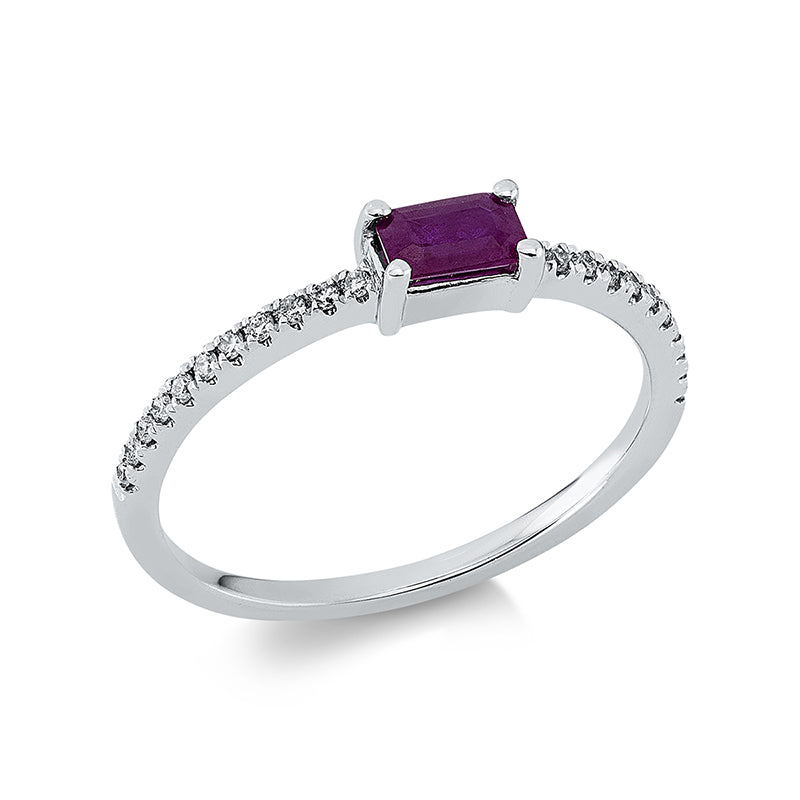 Ring mit Rubin  aus 750/-18 Karat Weißgold mit 22 Diamanten 0