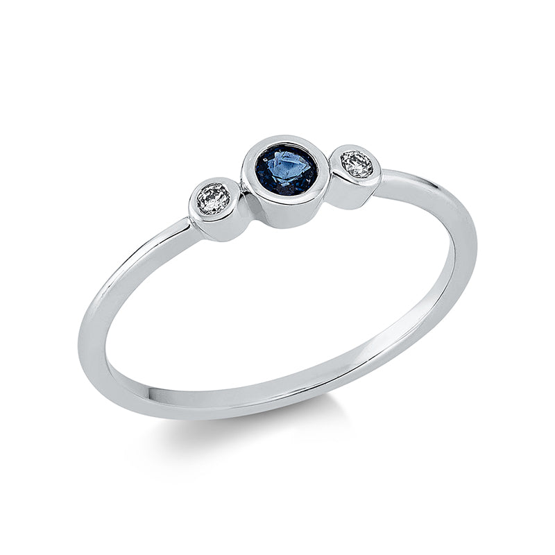 Ring mit Saphir  aus 750/-18 Karat Weißgold mit 2 Diamanten 0