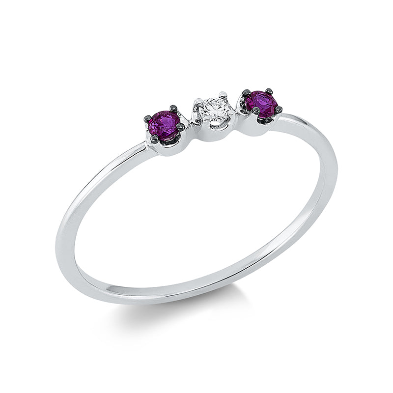 Ring mit Rubin  aus 750/-18 Karat Weißgold mit 1 Diamant 0