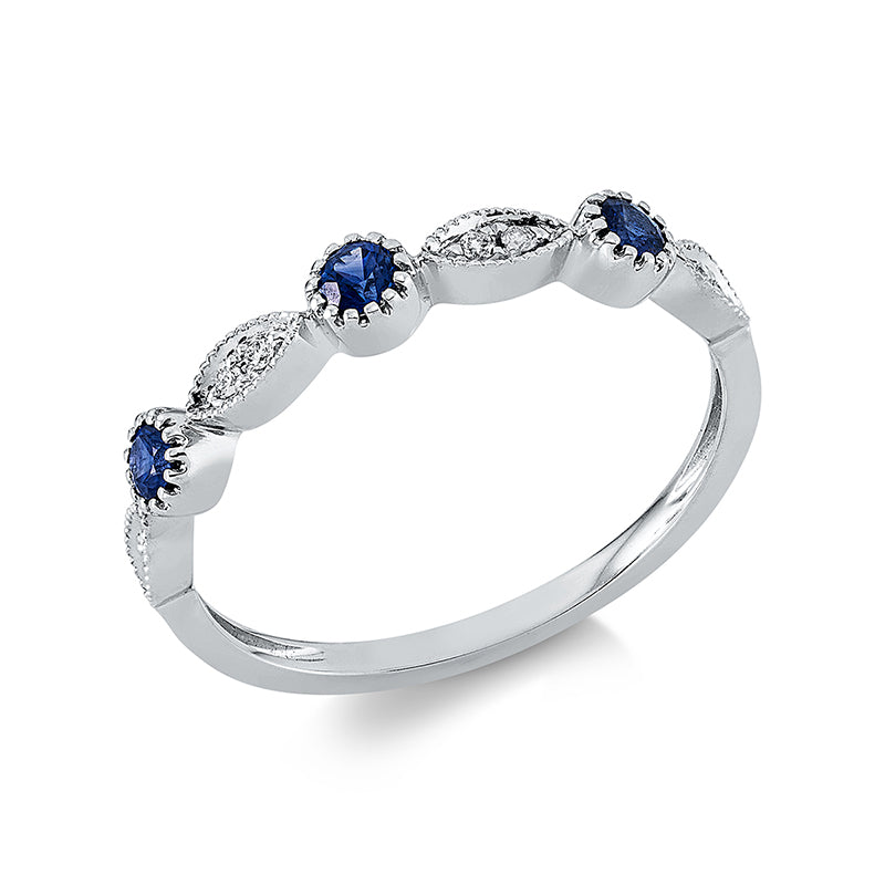 Ring mit Saphir  aus 750/-18 Karat Weißgold mit 8 Diamanten 0