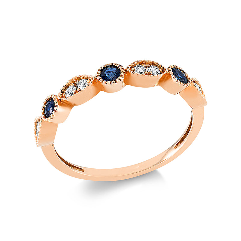 Ring mit Saphir  aus 750/-18 Karat Rotgold mit 8 Diamanten 0