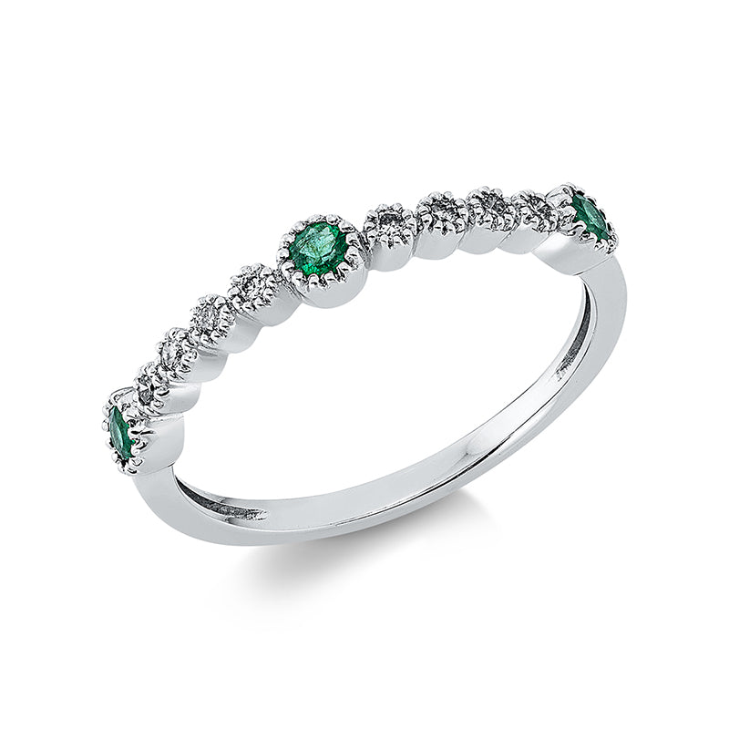 Ring mit Smaragd  aus 750/-18 Karat Weißgold mit 8 Diamanten 0