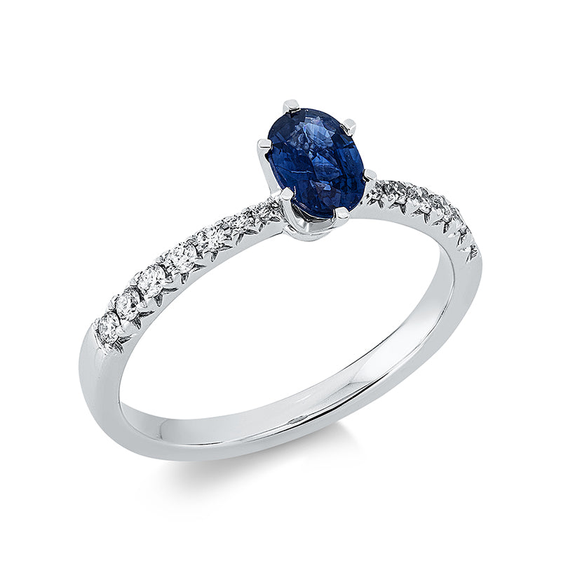 Ring mit Saphir  aus 750/-18 Karat Weißgold mit 14 Diamanten 0