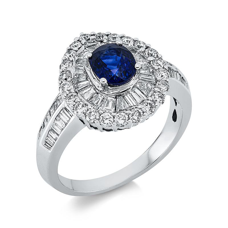 Ring mit Saphir  aus 750/-18 Karat Weißgold mit 71 Diamanten 1